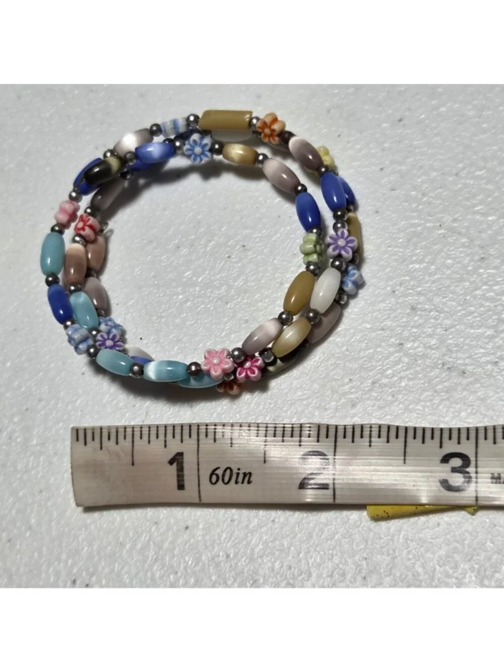 Whimsical Beaded Coil Bracelet Floral Accents Cottagecore Boho Fashion Jewelry